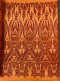 Big Damask Sequins Fabric - Burnt Orange - 4 Way Stretch Damask Sequins Design Fabric By Yard