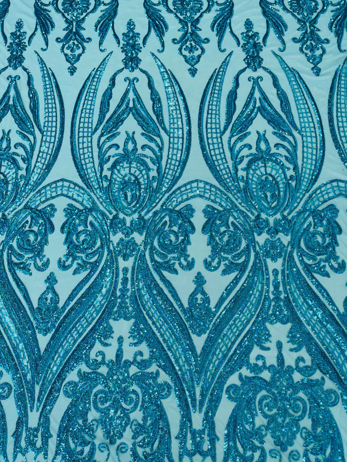 Damask Sequins Fabric - 4 Way Stretch Big Damask Sequins Fabric - Pick Color - 25 Yard Roll