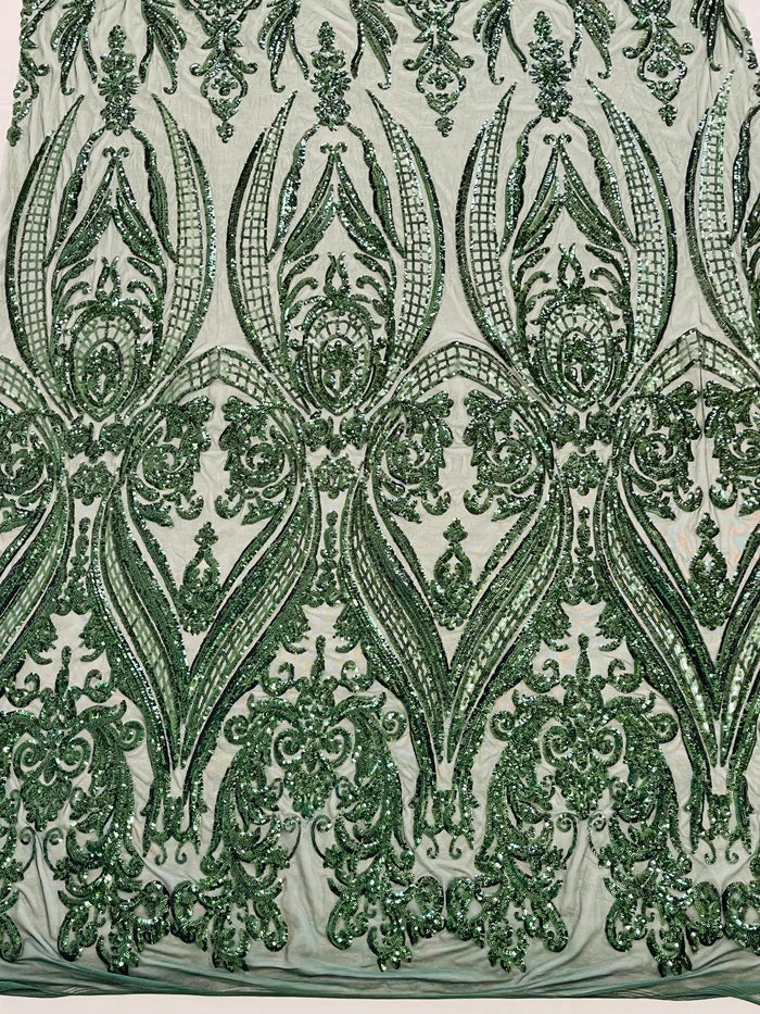 Damask Sequins Fabric - 4 Way Stretch Big Damask Sequins Fabric - Pick Color - 25 Yard Roll