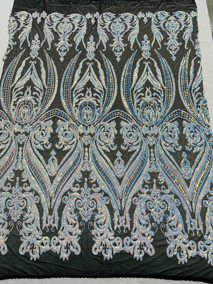 Damask Sequins Fabric - 4 Way Stretch Big Damask Sequins Fabric - Pick Color - 25 Yard Roll