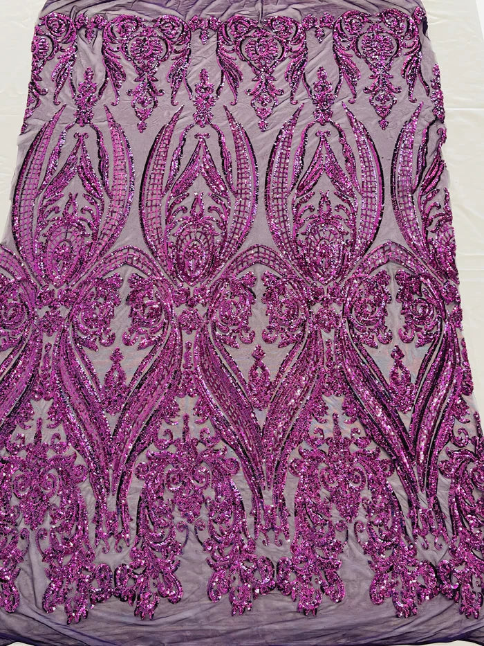 Damask Sequins Fabric - 4 Way Stretch Big Damask Sequins Fabric - Pick Color - 25 Yard Roll