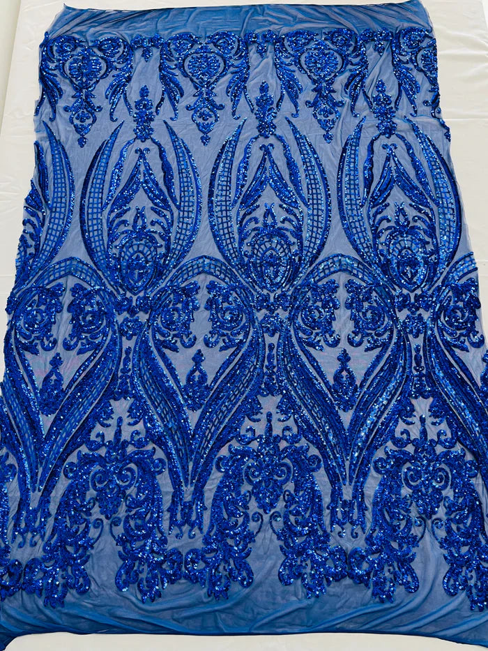 Damask Sequins Fabric - 4 Way Stretch Big Damask Sequins Fabric - Pick Color - 25 Yard Roll