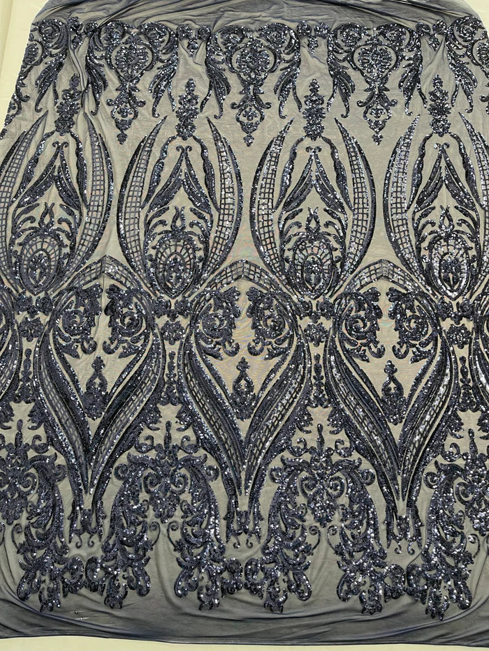 Damask Sequins Fabric - 4 Way Stretch Big Damask Sequins Fabric - Pick Color - 25 Yard Roll