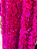 Fuchsia/Magenta Sequin Fabric on Stretch Velvet - by the yard - Sequins 2 Way Stretch  58/60”