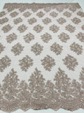 Floral Lace Fabric - Blush on Rose Mesh - Flower Cluster Embroidery Design With Sequins on a Mesh