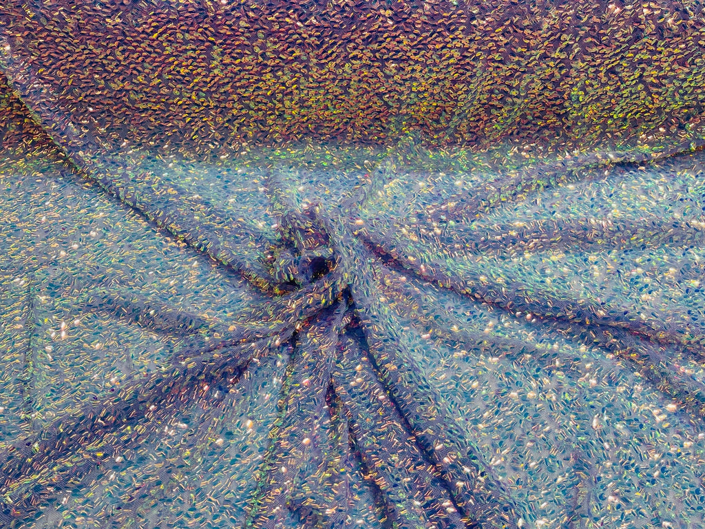 3 yards Iridescent Clear Sequin Fabric Embroidery On Lilac Power Mesh 4Way Stretch Sequins