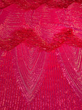 Hot Pink Fringe Sequins - Dangle 4 Way Stretch Fancy Sequins Fabric Sold By The Yard