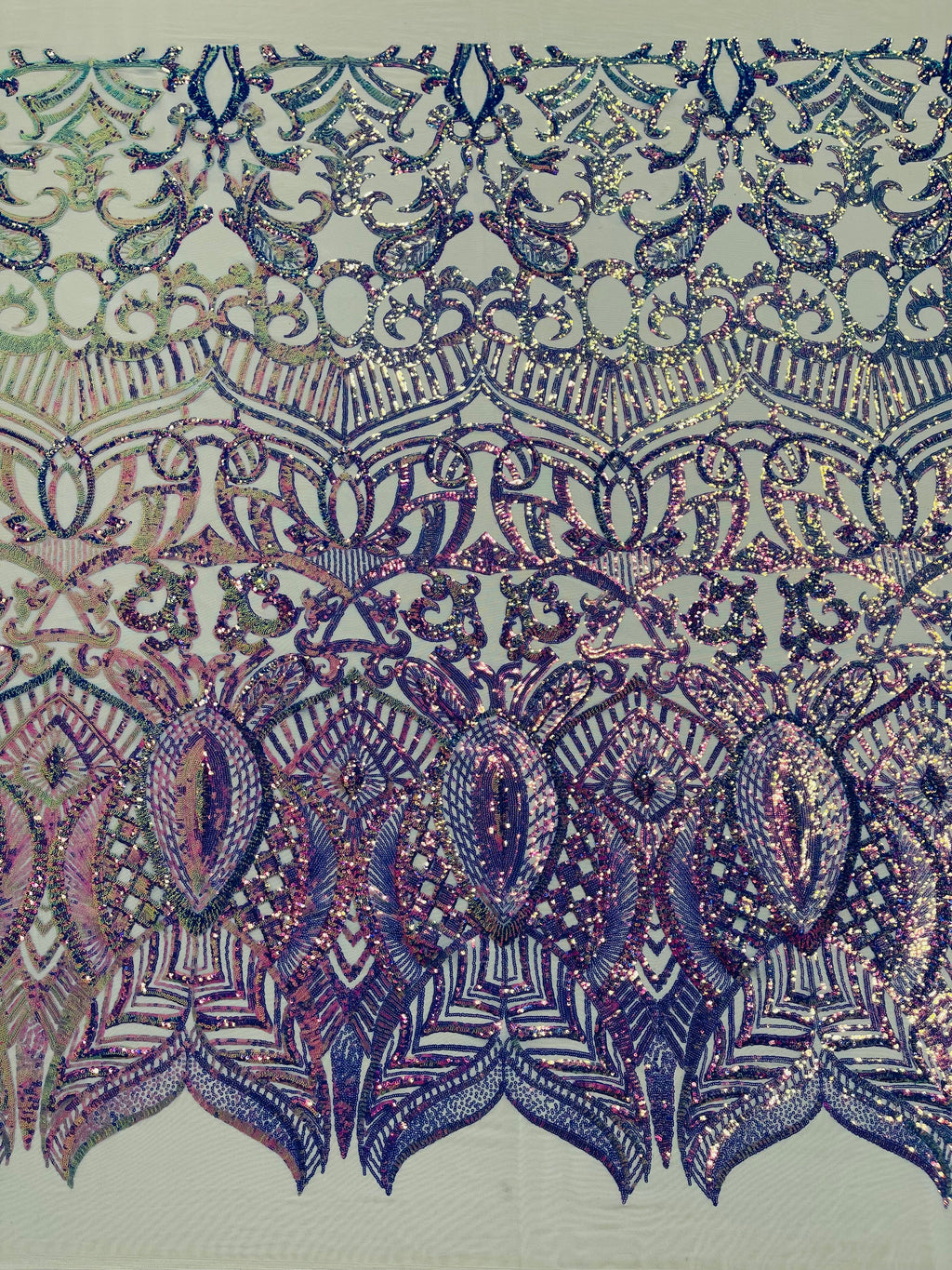 Lavender Iridescent - 4 Way Stretch Embroidered Royalty Sequins Design Fabric By Yard