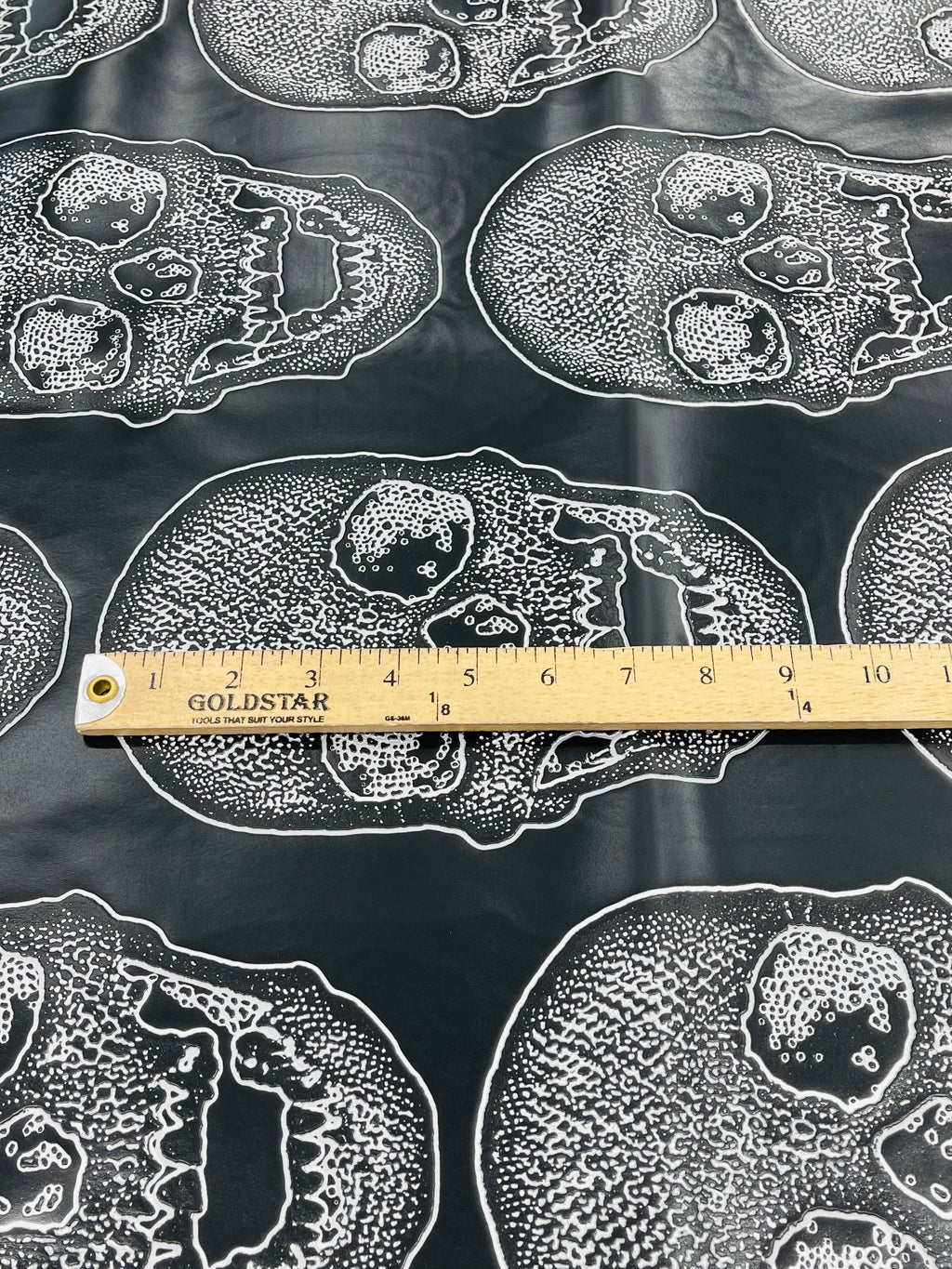 Big Skull Vinyl Fabric - Black - Upholstery Faux Leather 54” Wide By Yard