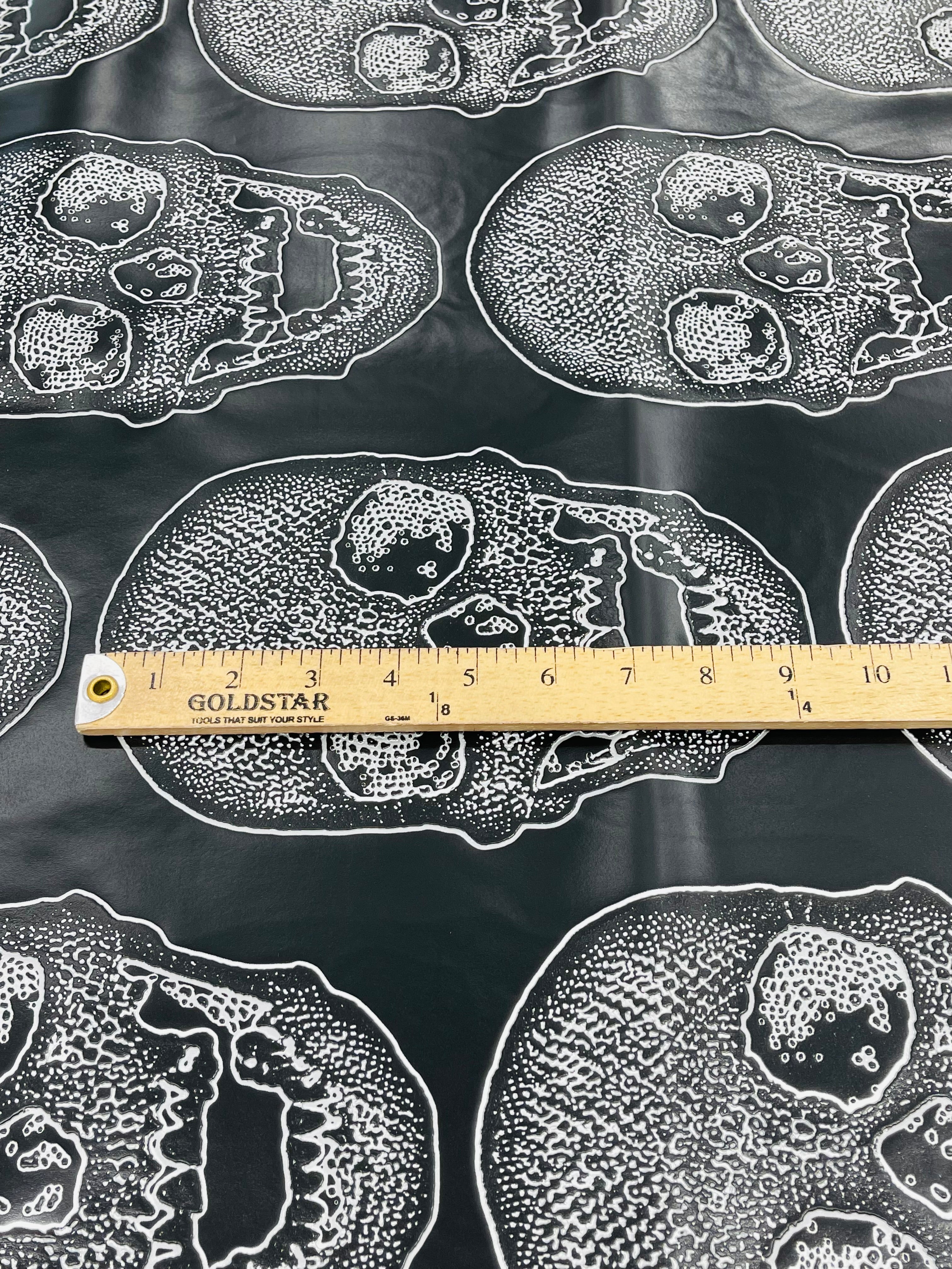 Big Skull Vinyl Fabric - Black - Upholstery Faux Leather 54” Wide By Yard