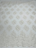 Floral Lace Fabric - Off-White - Flower Cluster Embroidery Design With Sequins on a Mesh