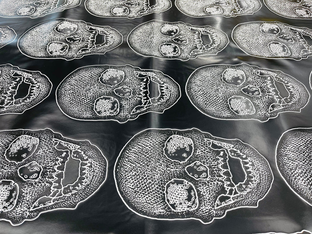 Big Skull Vinyl Fabric - Black - Upholstery Faux Leather 54” Wide By Yard