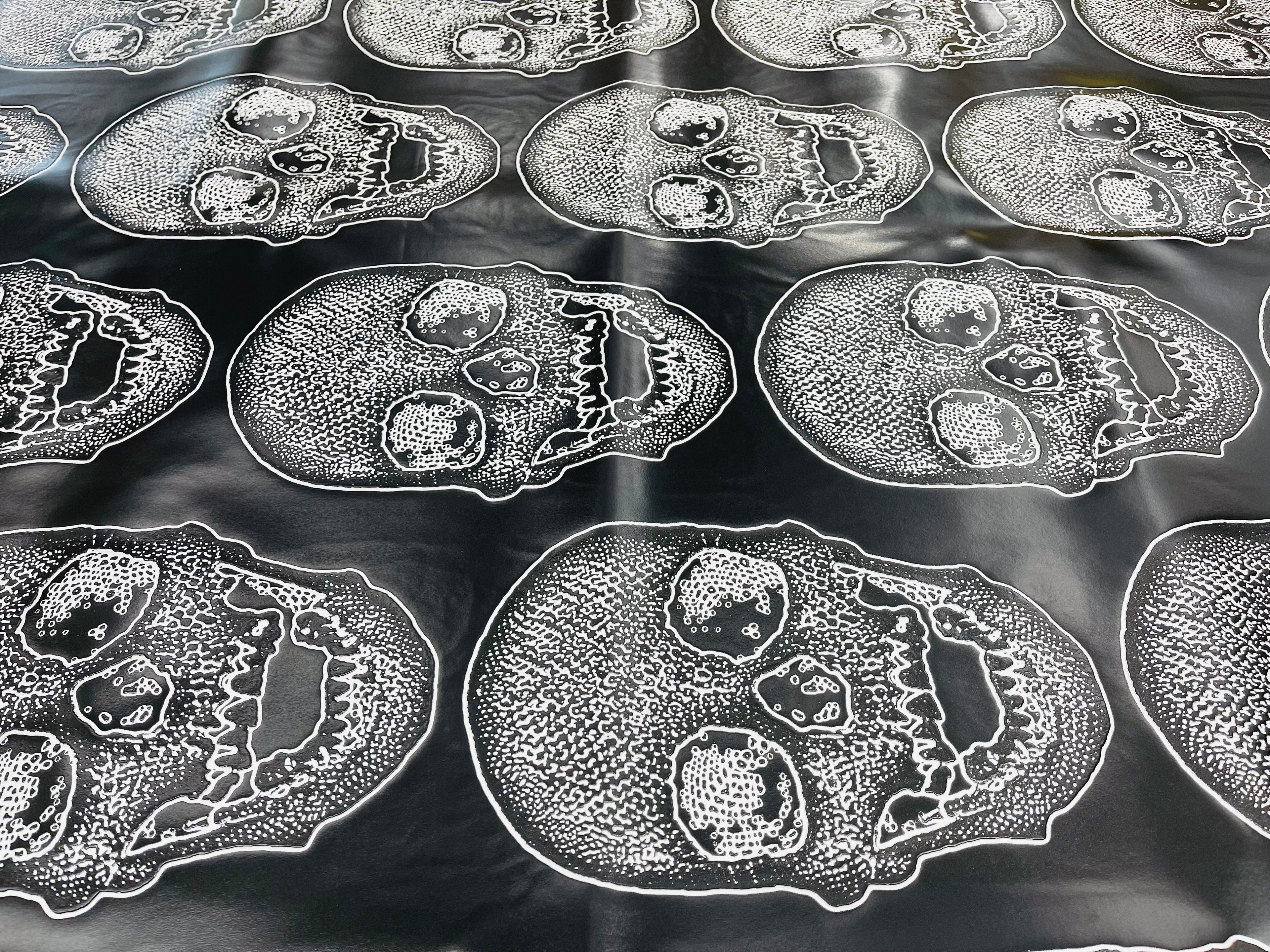 Big Skull Vinyl Fabric - Black - Upholstery Faux Leather 54” Wide By Yard
