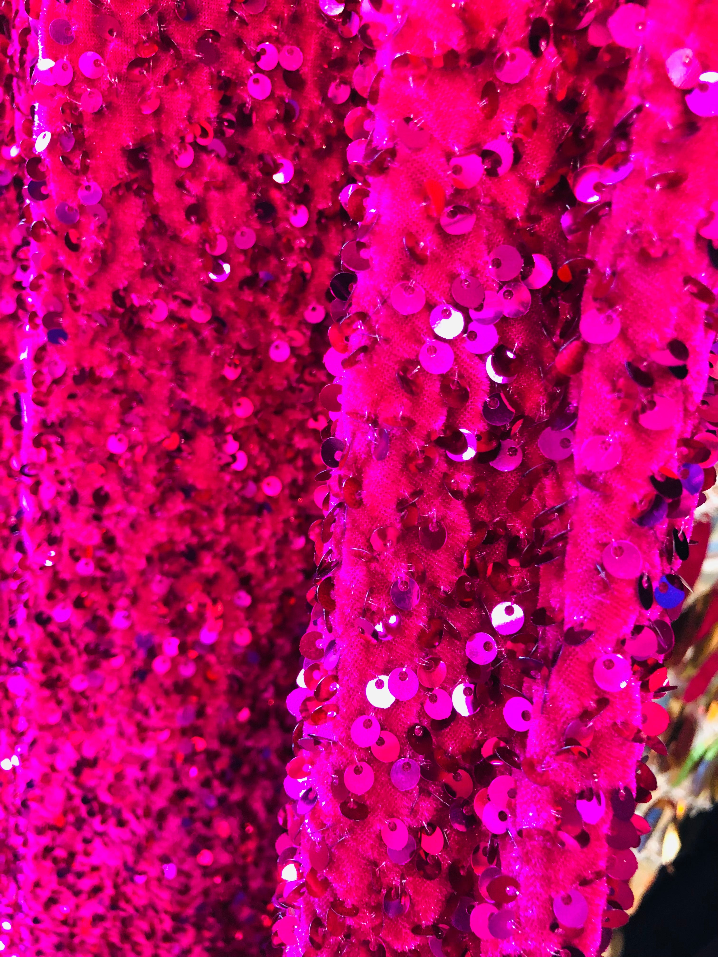 Fuchsia/Magenta Sequin Fabric on Stretch Velvet - by the yard - Sequins 2 Way Stretch  58/60”