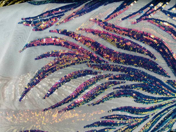 Iridescent Fabric - Lavender 2 - Wing Line Design 4 Way Stretch Mesh Lace Fabric By Yard