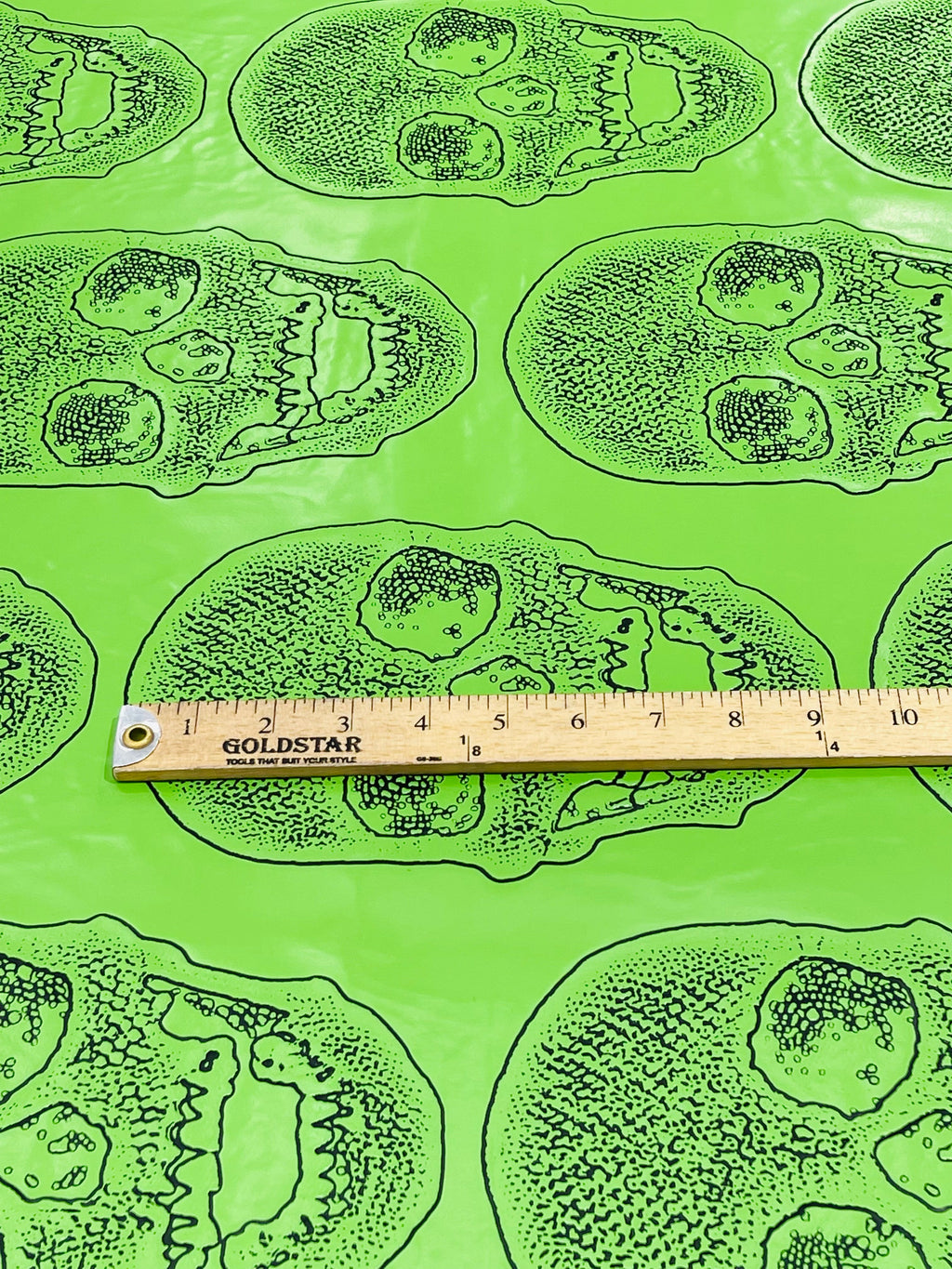 Big Skull Vinyl Fabric - Lime Green - Upholstery Faux Leather 54” Wide By Yard