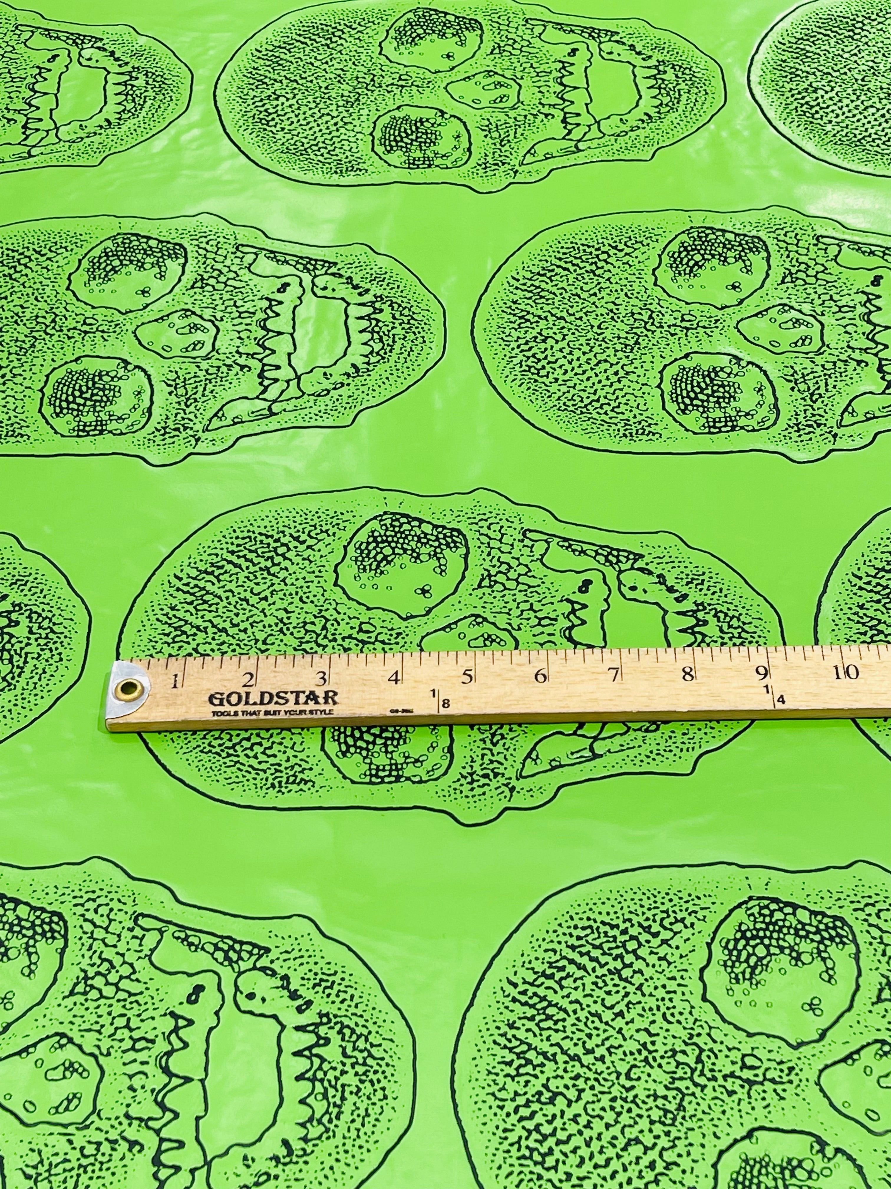 Big Skull Vinyl Fabric - Lime Green - Upholstery Faux Leather 54” Wide By Yard
