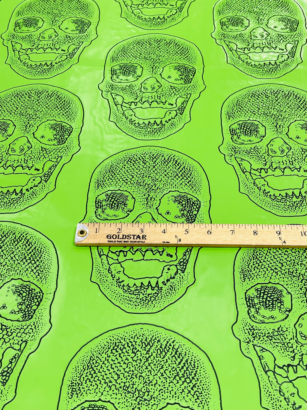 Big Skull Vinyl Fabric - Lime Green - Upholstery Faux Leather 54” Wide By Yard