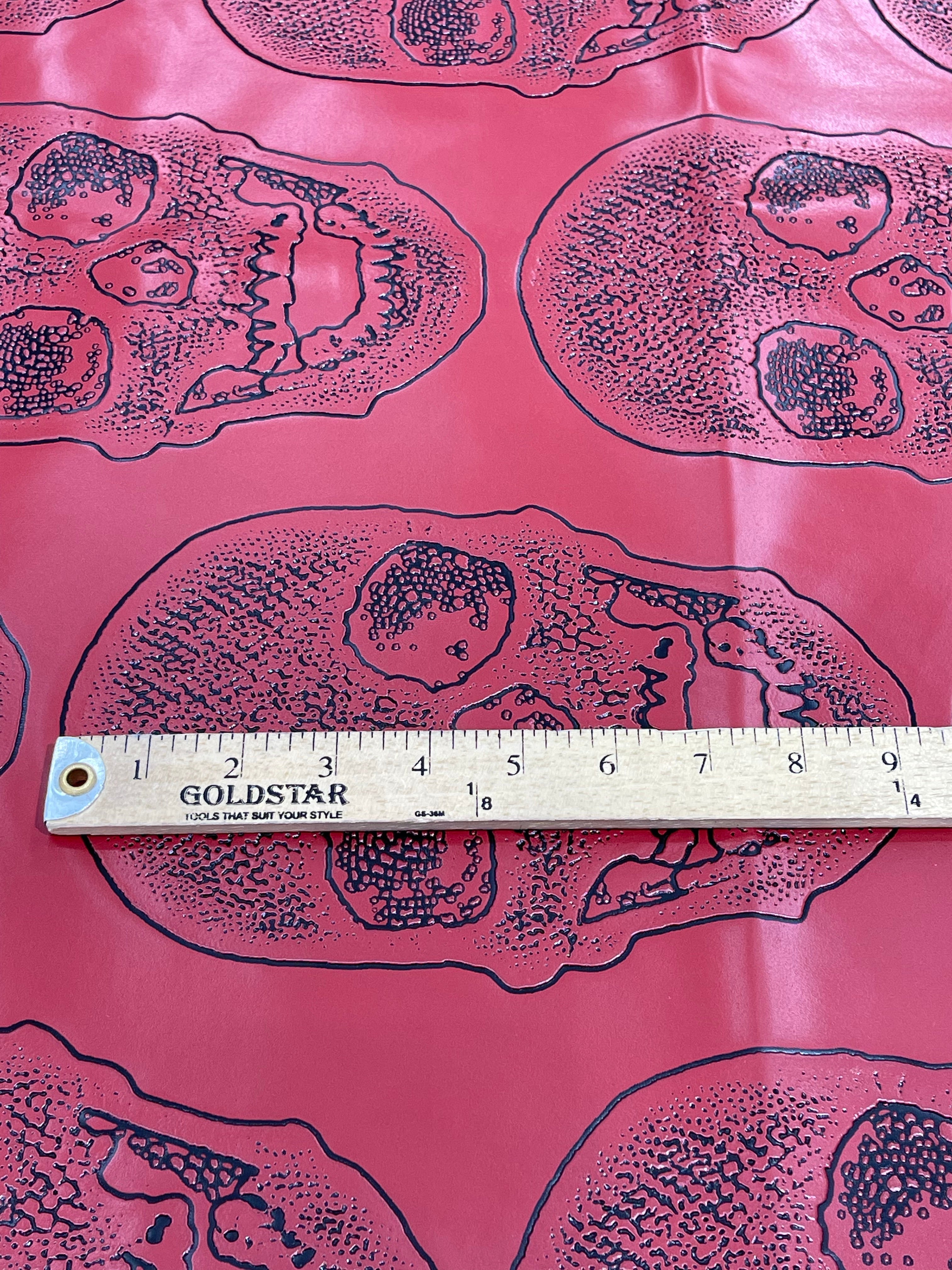 Big Skull Vinyl Fabric - Red - Upholstery Faux Leather 54” Wide By Yard