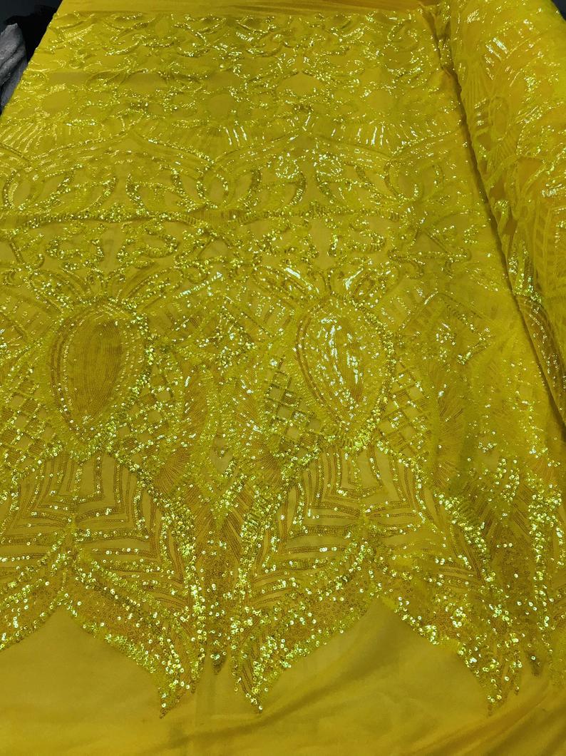 4 Way Stretch Hologram Royalty Design Sequin On Mesh for Fancy Dress/Prom/Gown (7 Different Colors)