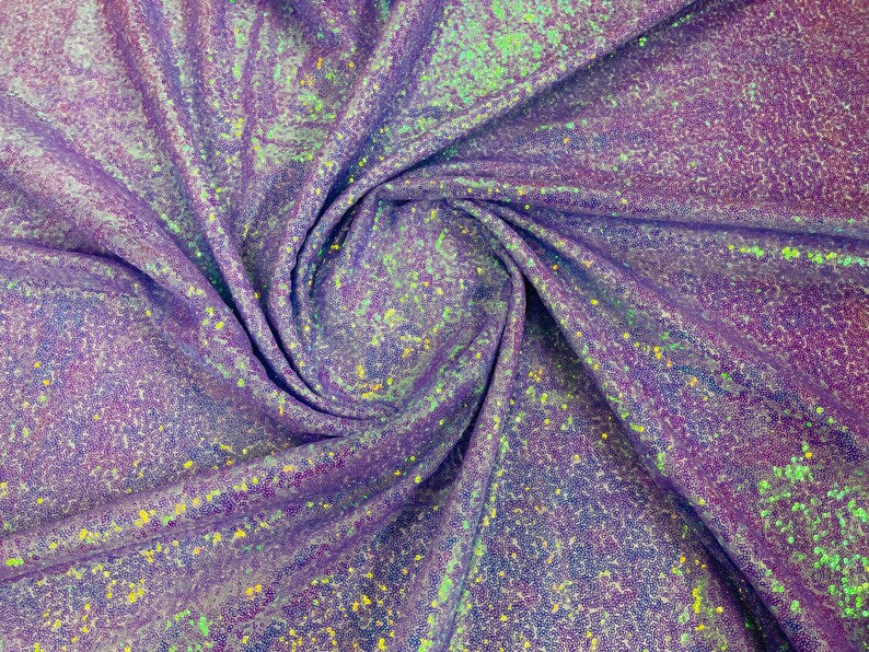 Mini Glitz Sequins - Iridescent Lilac - Stretch Shiny Sequins Mesh Fabric Sold By The Yard