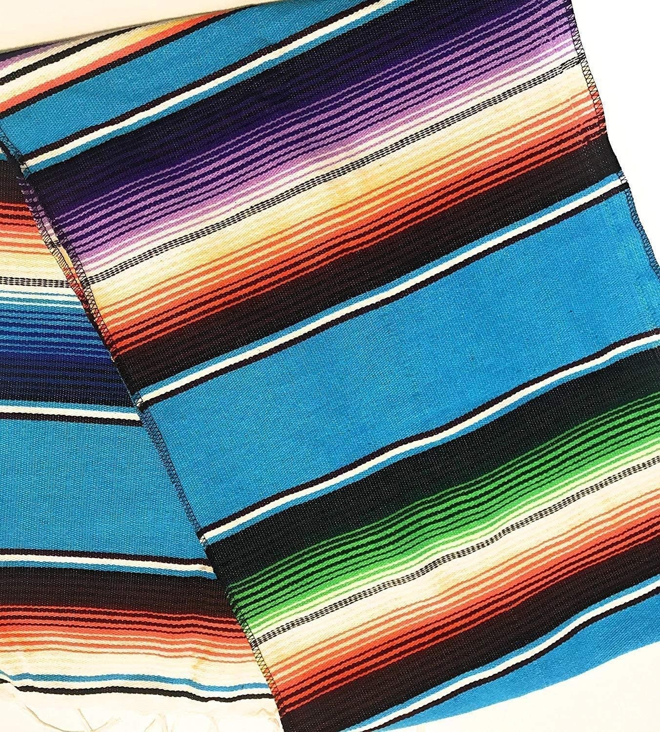 Mexican Sarape Light Turquoise Table Runner 14" Wide by 84" Long Table Runner/Fiesta Table Runner