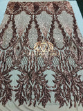 4 Way Stretch - Pink - Triangle Design Sequins Fabric Embroidered Mesh Sold By The Yard
