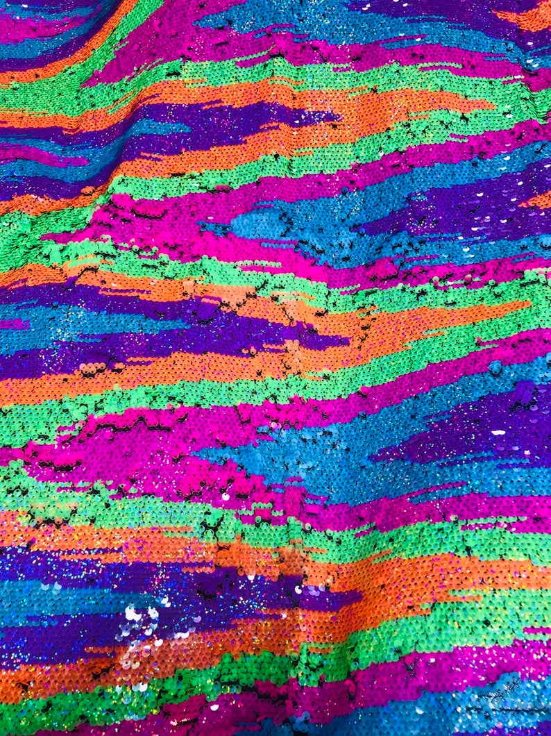 Zig Zag 4 Way Stretch Fabric - MultiColor #1 - Reversible Zig Zag Pattern on Mesh Sold By Yard