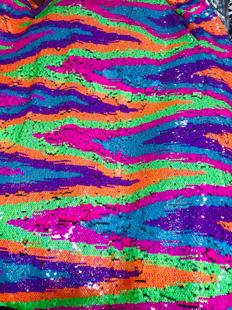 Zig Zag 4 Way Stretch Fabric - MultiColor #1 - Reversible Zig Zag Pattern on Mesh Sold By Yard