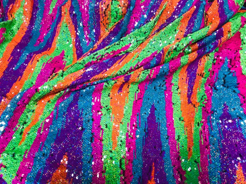 Zig Zag 4 Way Stretch Fabric - MultiColor #1 - Reversible Zig Zag Pattern on Mesh Sold By Yard