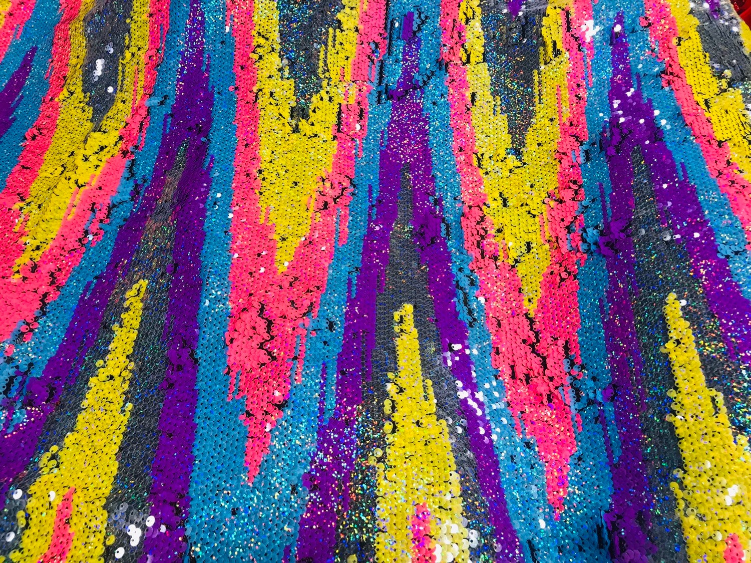 Zig Zag 4 Way Stretch - MultiColor #2 - Reversible Zig Zag Pattern on Mesh Fabric Sold By The Yard