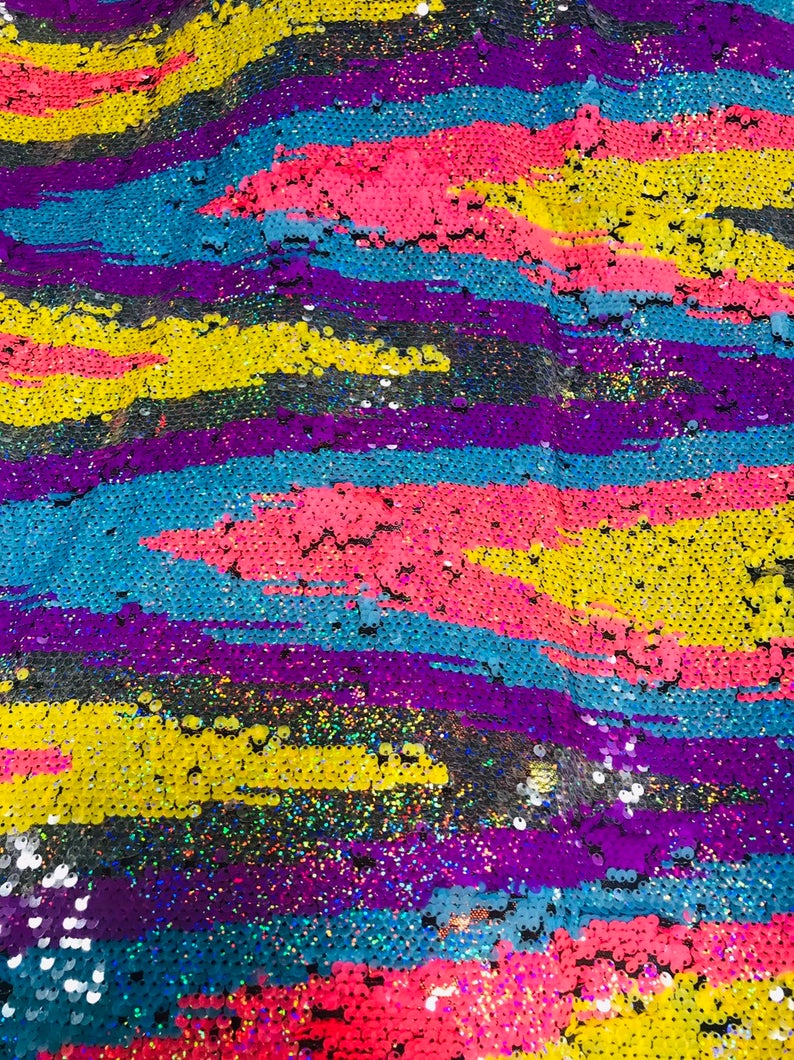 Zig Zag 4 Way Stretch - MultiColor #2 - Reversible Zig Zag Pattern on Mesh Fabric Sold By The Yard
