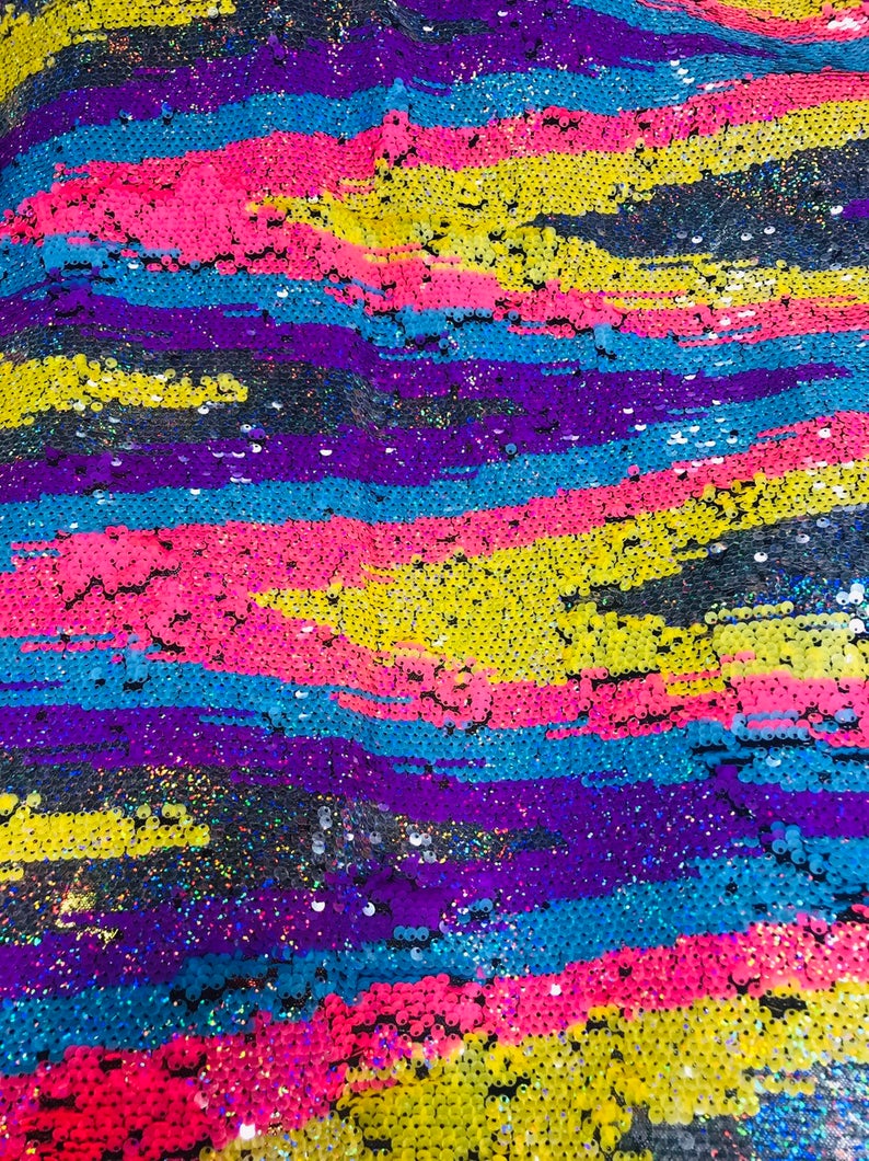 Zig Zag 4 Way Stretch - MultiColor #2 - Reversible Zig Zag Pattern on Mesh Fabric Sold By The Yard