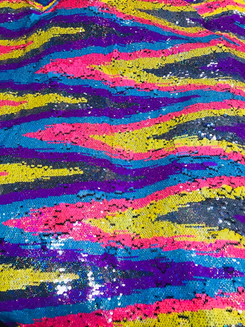 Zig Zag 4 Way Stretch - MultiColor #2 - Reversible Zig Zag Pattern on Mesh Fabric Sold By The Yard