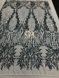 4 Way Stretch - Silver - Triangle Design Sequins Fabric Embroidered Mesh Sold By The Yard