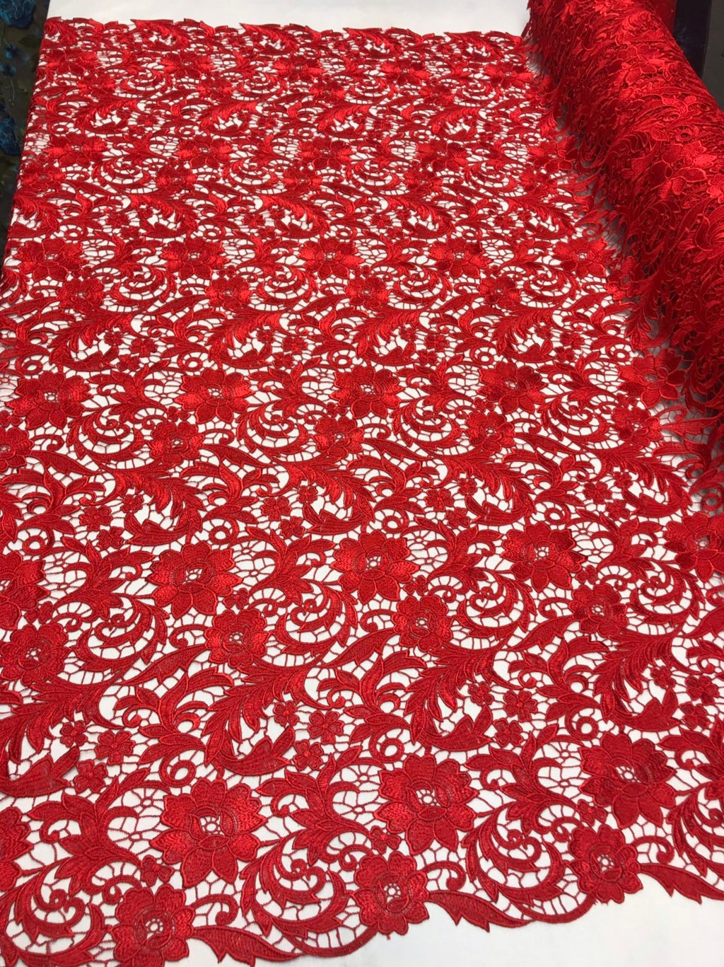 Guipure Lace Fabric - Red - Embroidered Floral Bridal Lace Guipure Wedding Dress By The Yard