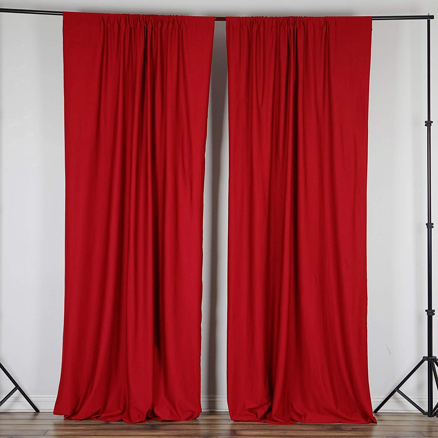 5 Feet x 10 Feet - Red - Polyester Poplin Backdrop Drape Curtains, Photography Event Decor 1 Pair