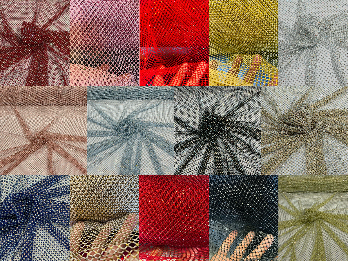 Fish Net Spandex Rhinestone Fabric - Spandex Fish Net Rhinestones Fabric - 15 Yard Roll