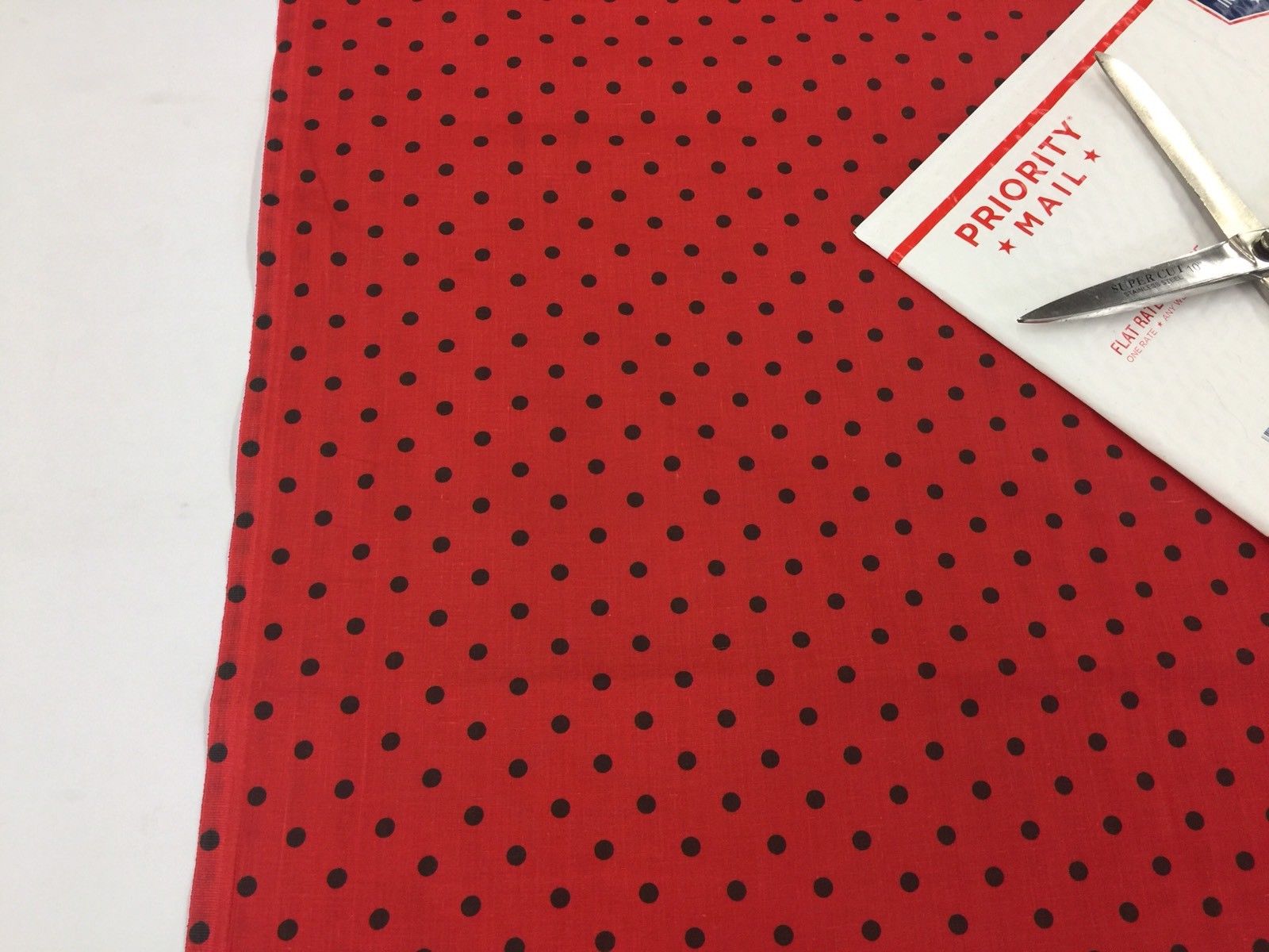 Poly Cotton Print Upholstery & Floral Fabric - Black and Red Polka Dot Print -  Sold By The Yard