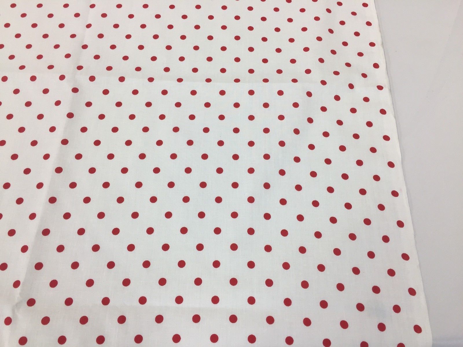 Poly Cotton Print Upholstery & Floral Fabric -White and Red Polka Dot Print - Sold By The Yard