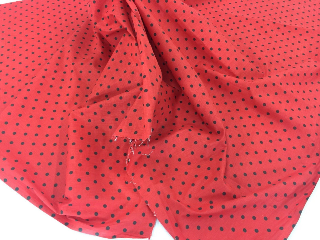 Poly Cotton Print Upholstery & Floral Fabric - Black and Red Polka Dot Print -  Sold By The Yard