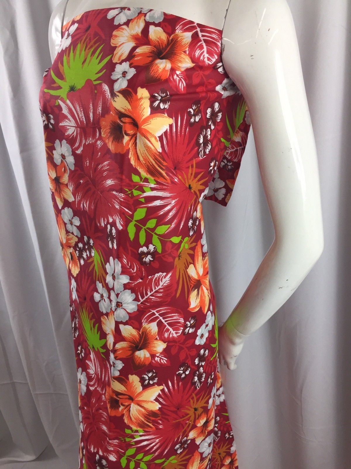Poly Cotton Print Upholstery & Floral Fabric - Red Hawaiian Print - Sold By The Yard