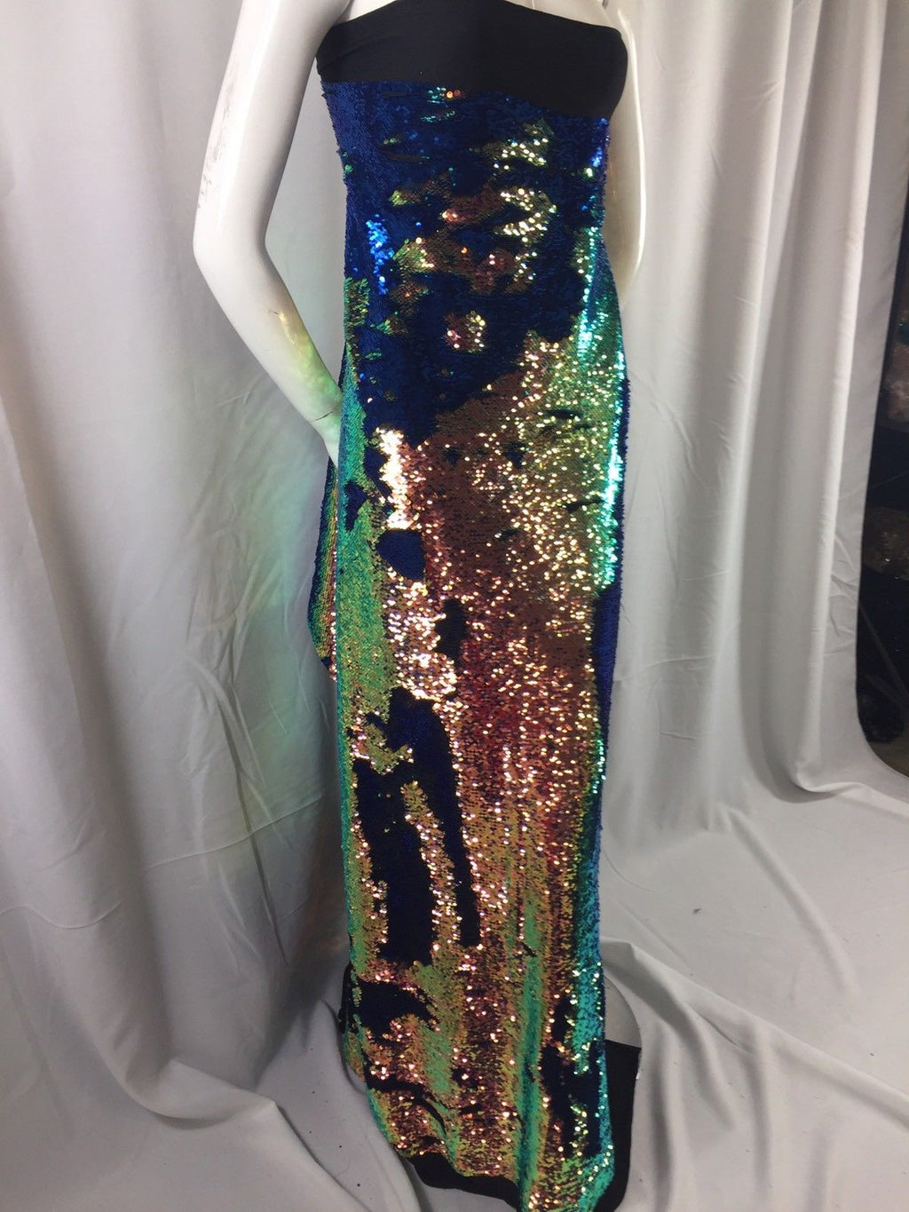 Mermaid Sequins Fabric IRIDESCENT Reversible 2 Way Stretch Royal Shiny Flip Up Sequins By The Yard