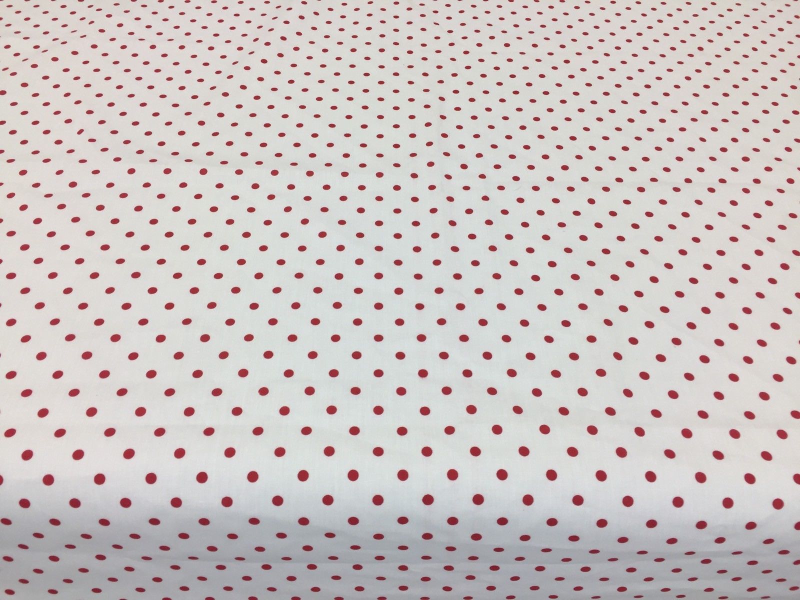 Poly Cotton Print Upholstery & Floral Fabric -White and Red Polka Dot Print - Sold By The Yard