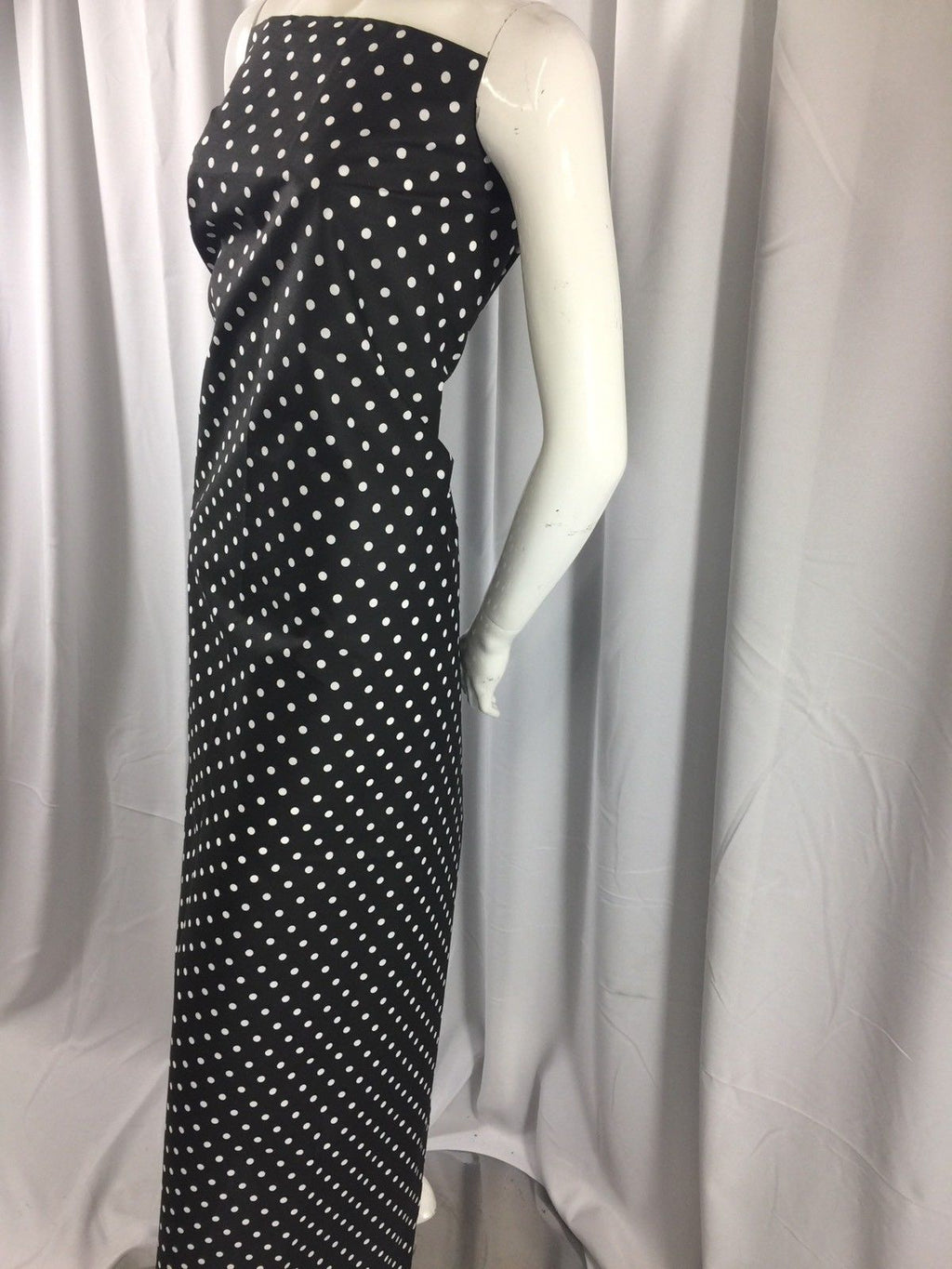 Poly Cotton Print Upholstery & Floral Fabric - Black and White Polka Dot Print -  Sold By The Yard