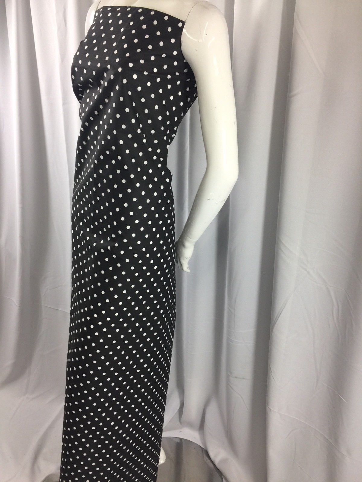 Poly Cotton Print Upholstery & Floral Fabric - Black and White Polka Dot Print -  Sold By The Yard