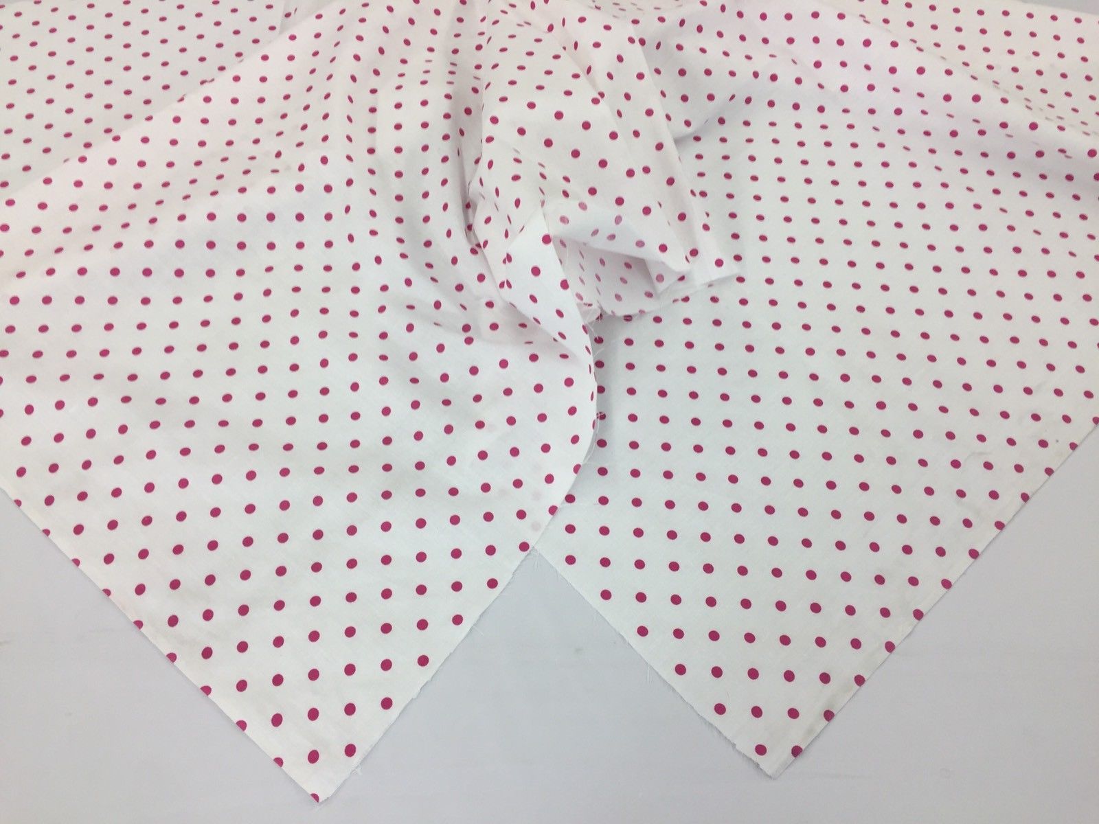 Poly Cotton Print Upholstery & Floral Fabric - White and Fuschia Polka Dot Print -  Sold By The Yard