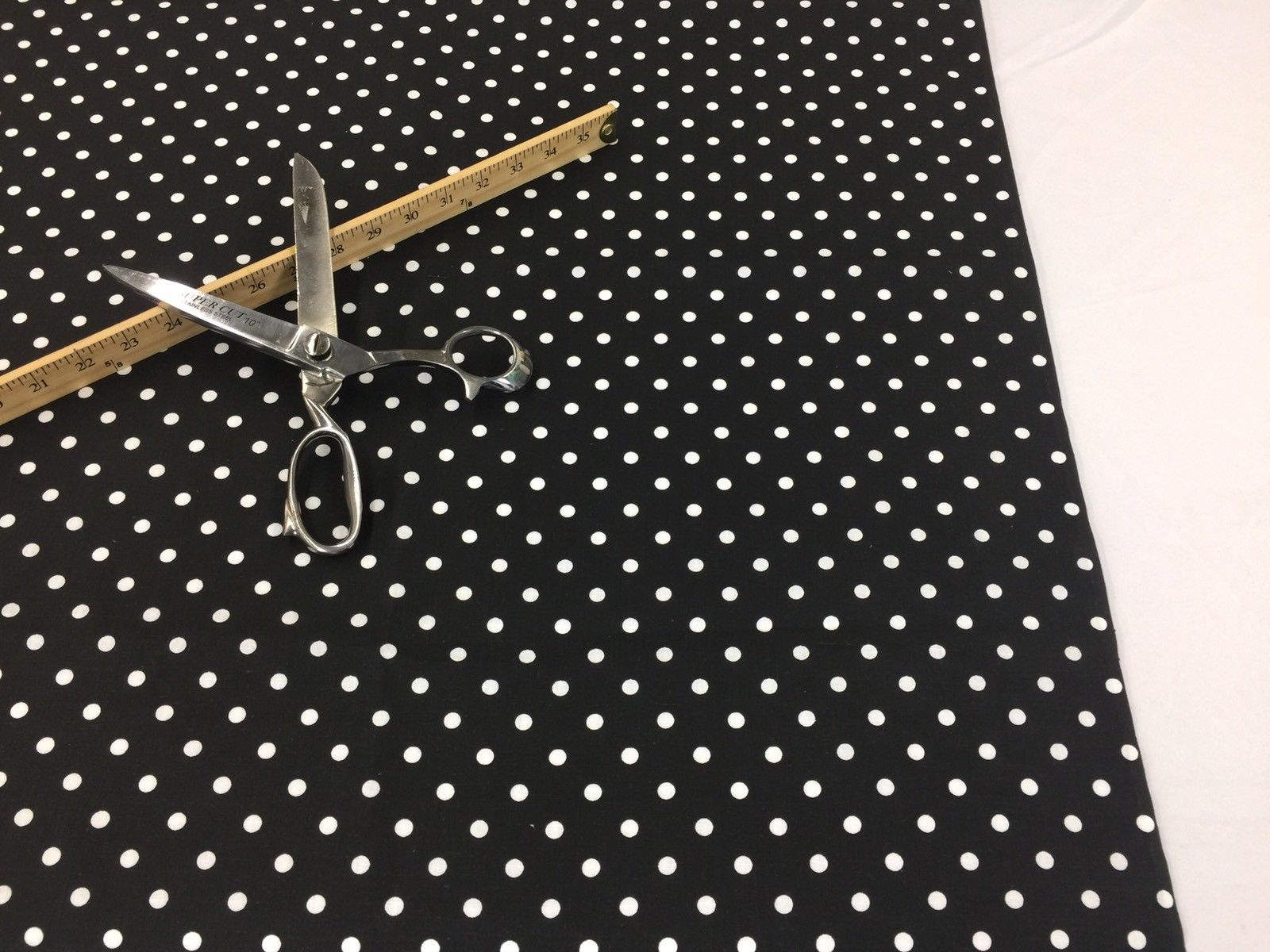 Poly Cotton Print Upholstery & Floral Fabric - Black and White Polka Dot Print -  Sold By The Yard