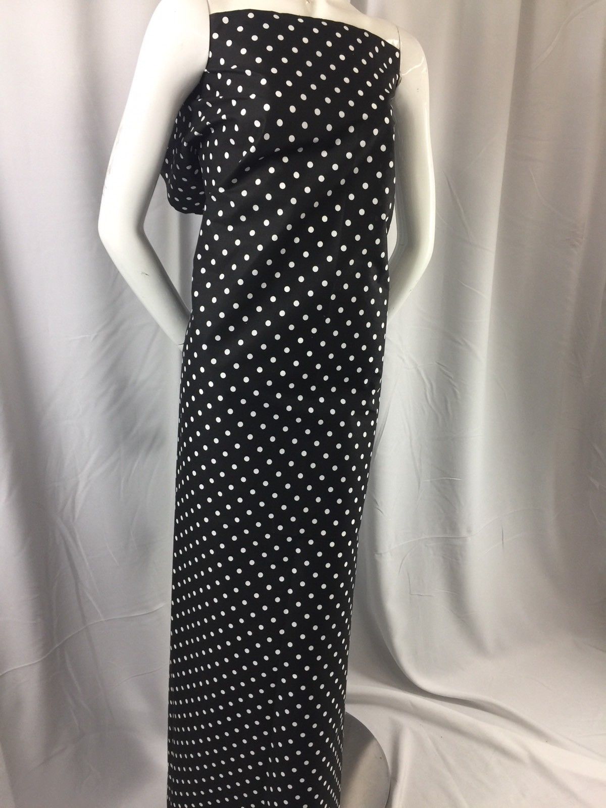 Poly Cotton Print Upholstery & Floral Fabric - Black and White Polka Dot Print -  Sold By The Yard