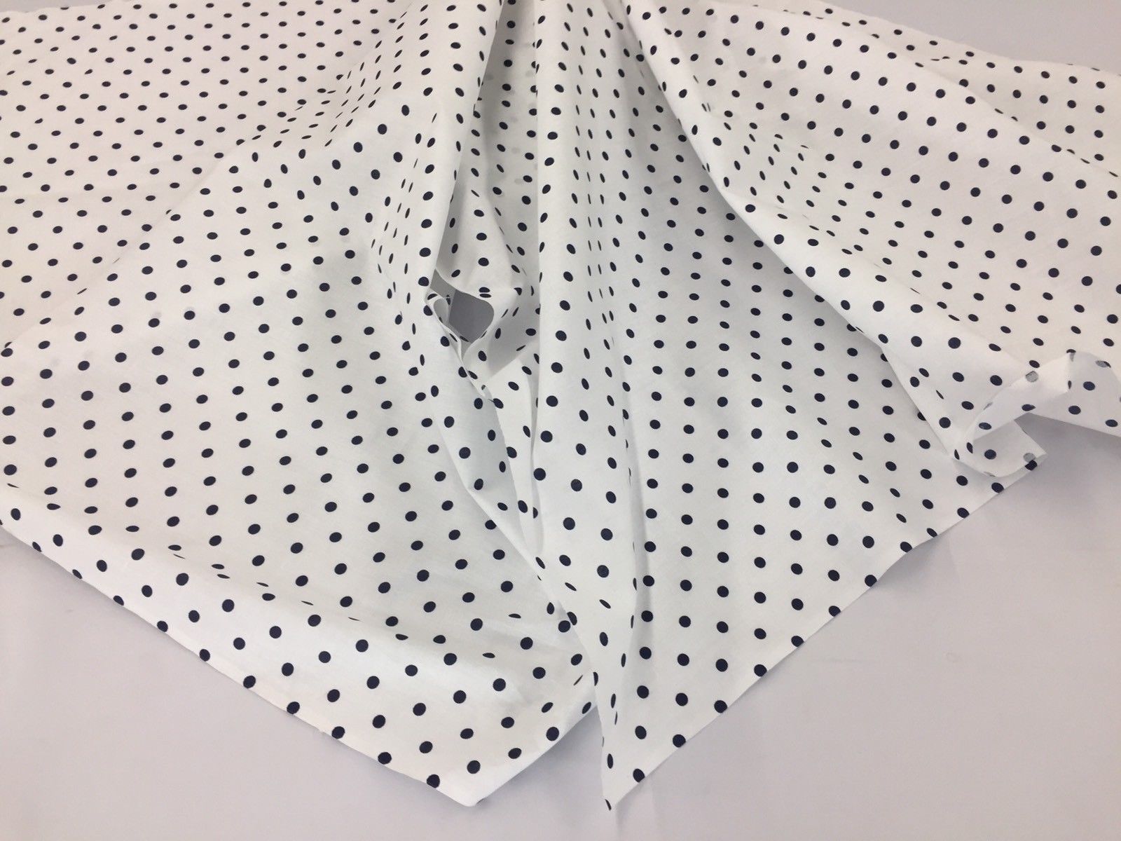 Poly Cotton Print Upholstery & Floral Fabric - White and Black - Polka Dot Print - Sold By The Yard